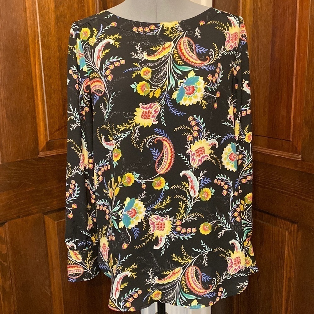 Loft black long sleeve floral blouse.